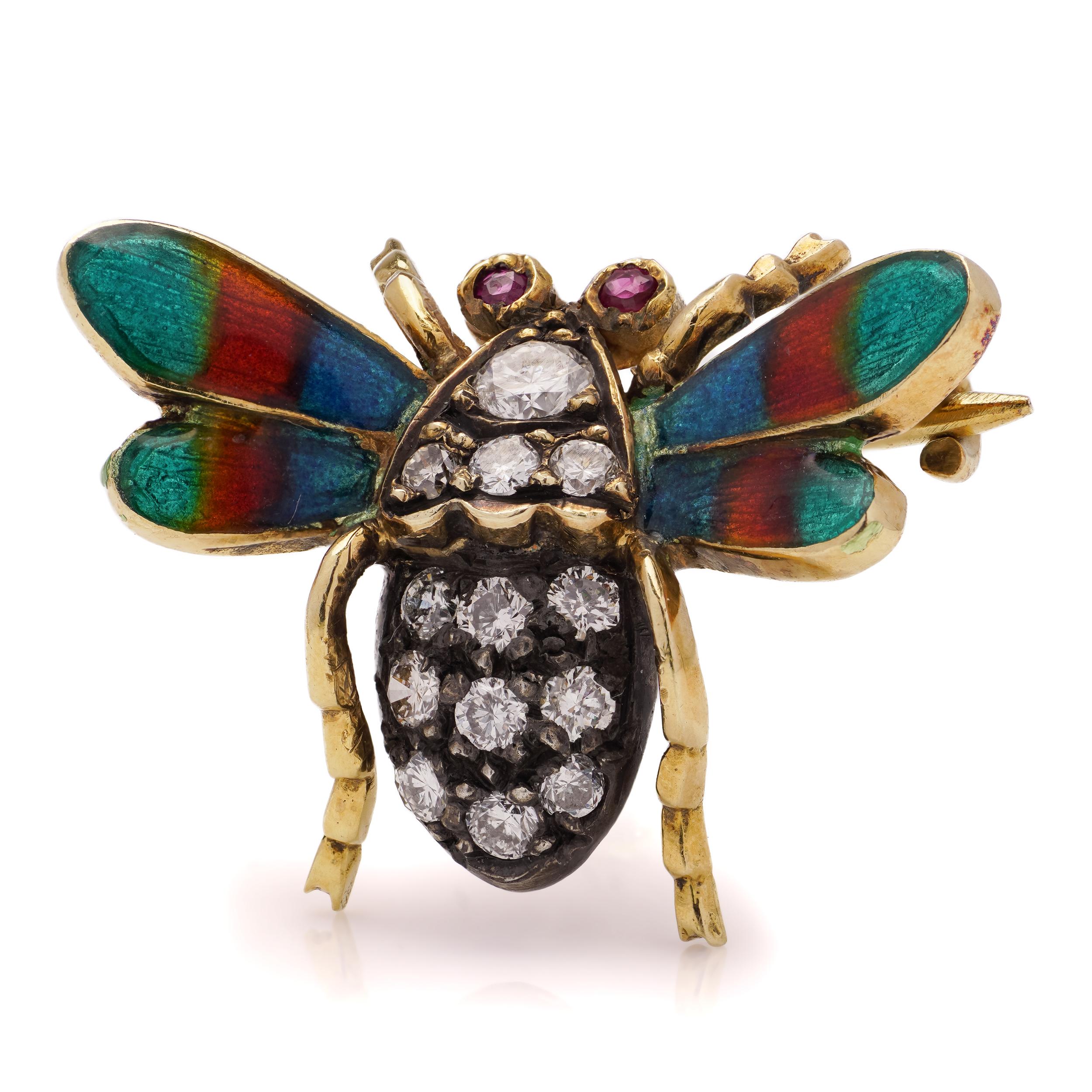  Edwardian 18kt. yellow gold and silver open-winged insect brooch For Sale 3