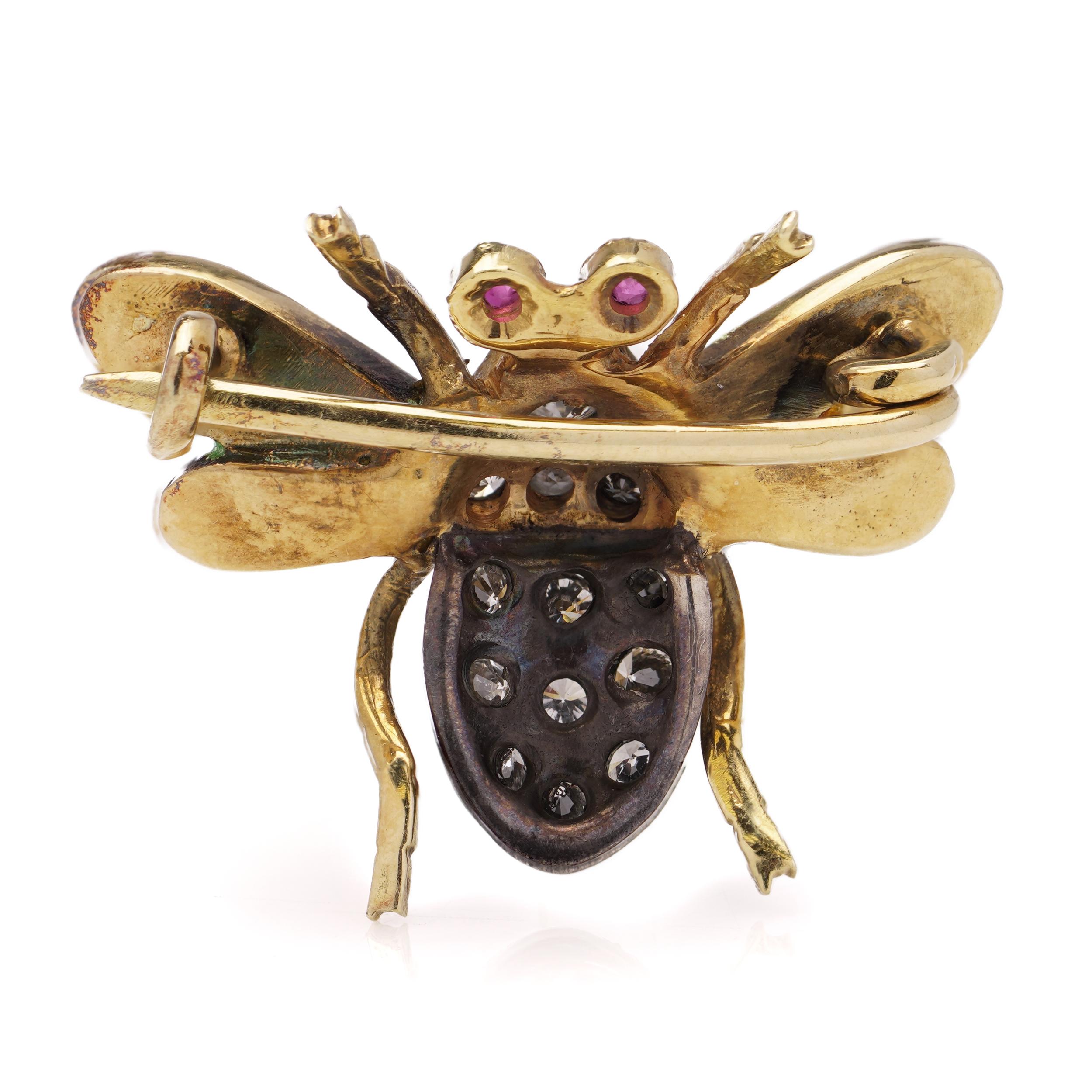  Edwardian 18kt. yellow gold and silver open-winged insect brooch For Sale 4