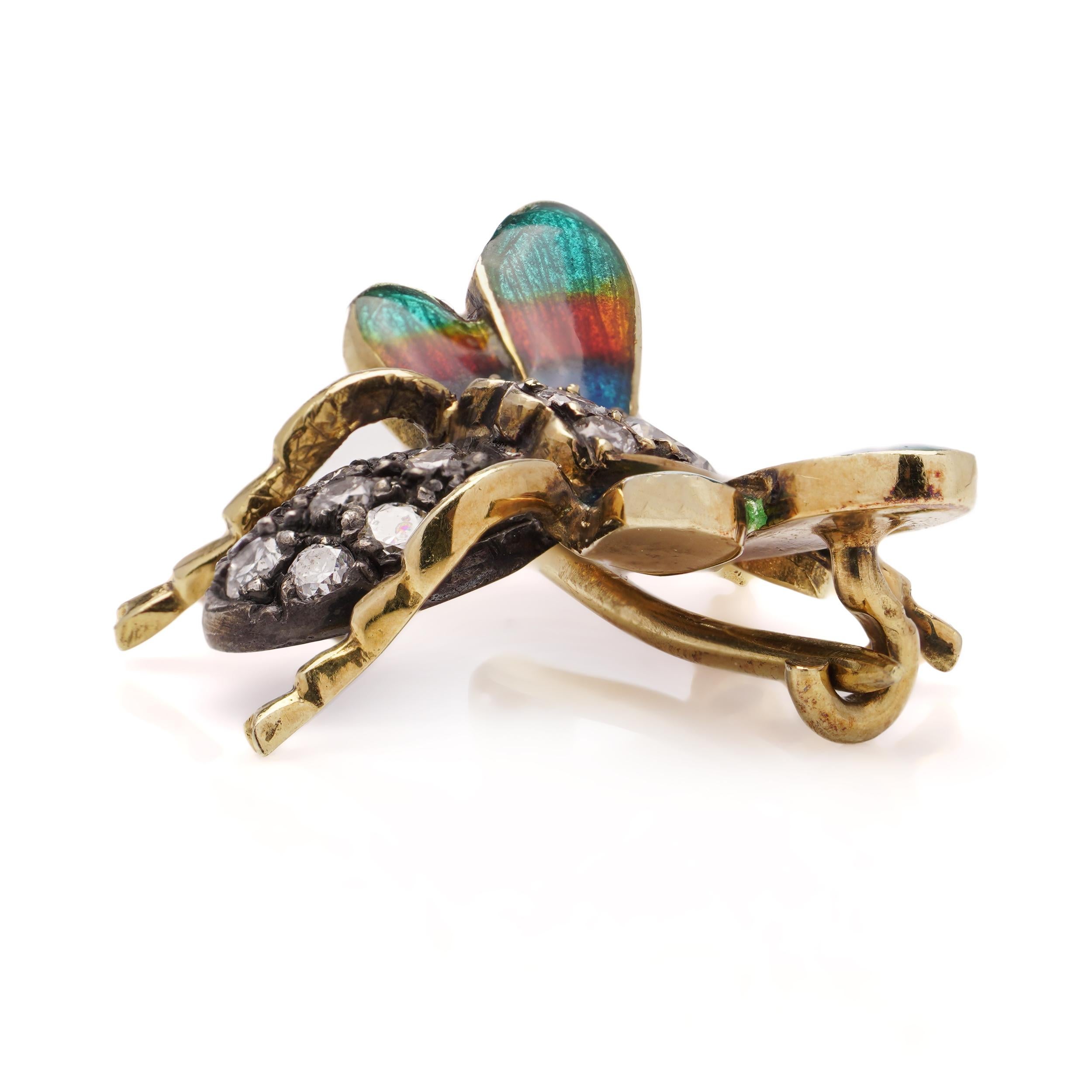  Edwardian 18kt. yellow gold and silver open-winged insect brooch For Sale 5