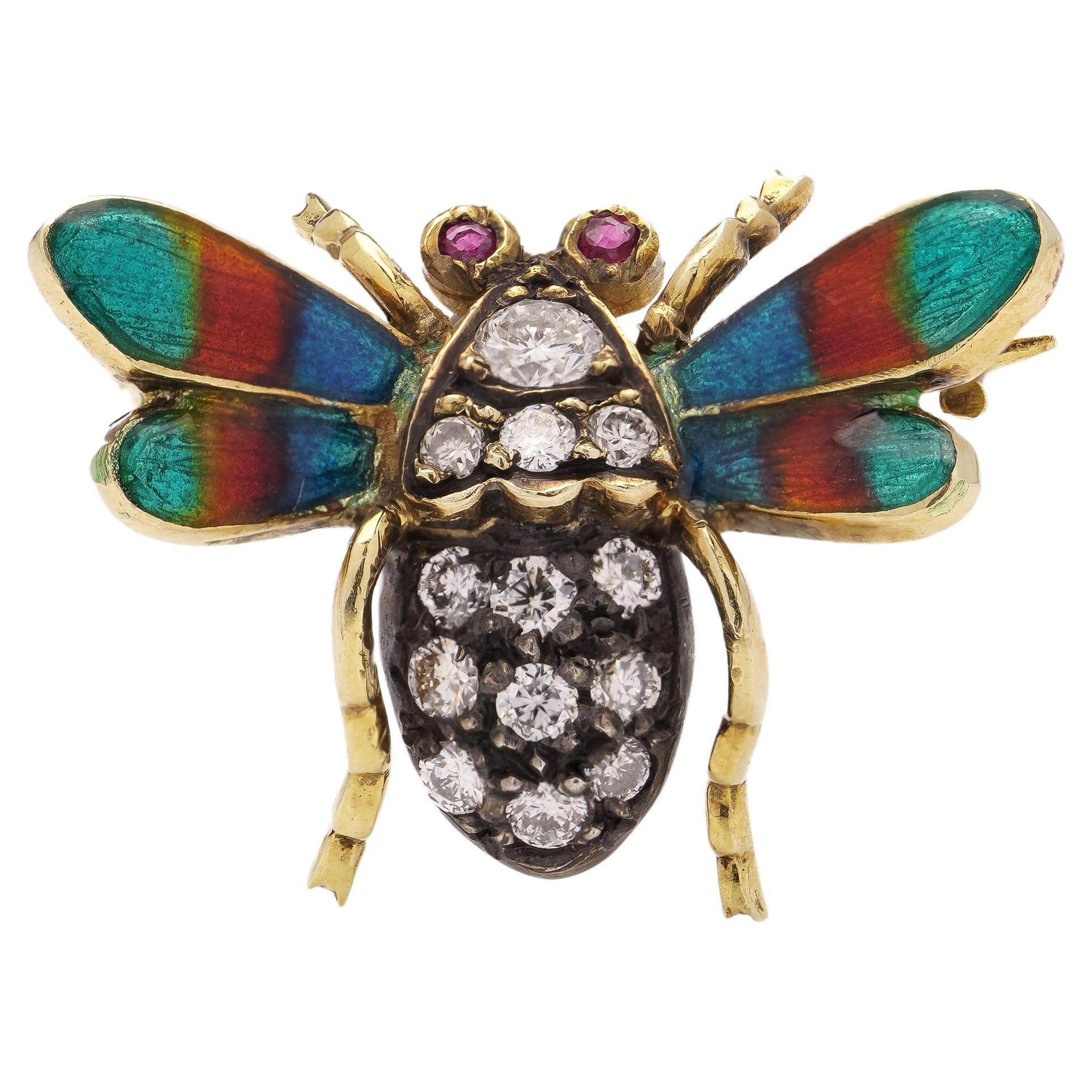  Edwardian 18kt. yellow gold and silver open-winged insect brooch For Sale