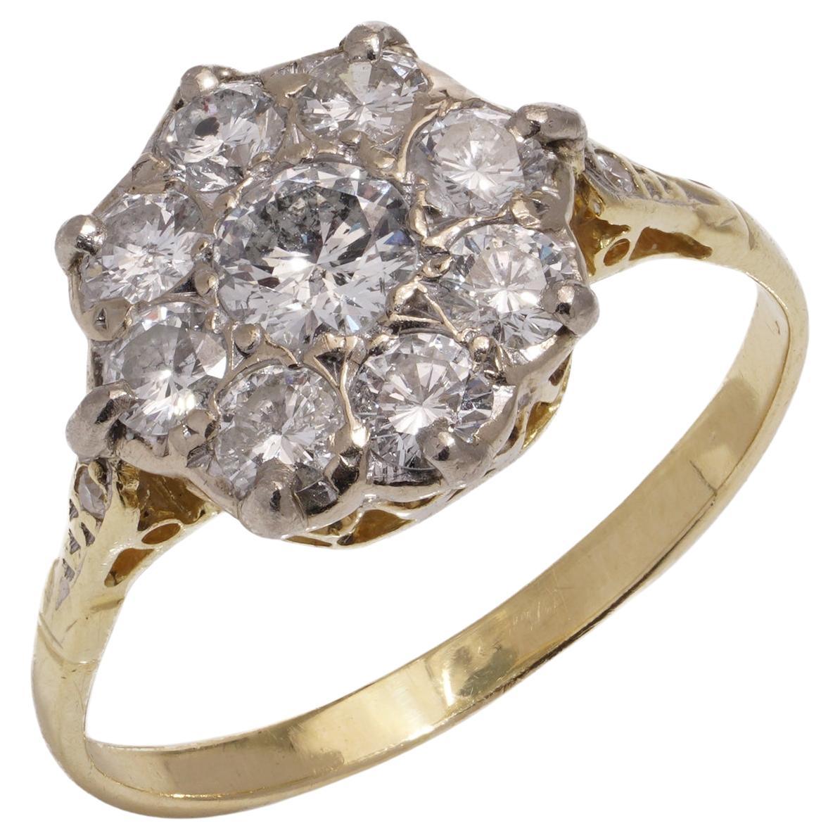 Edwardian 18kt yellow gold daisy diamond cluster For Sale