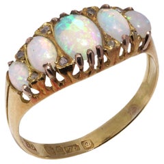 Edwardian 18kt Yellow Gold Opal and Diamond Five-Stone Ring