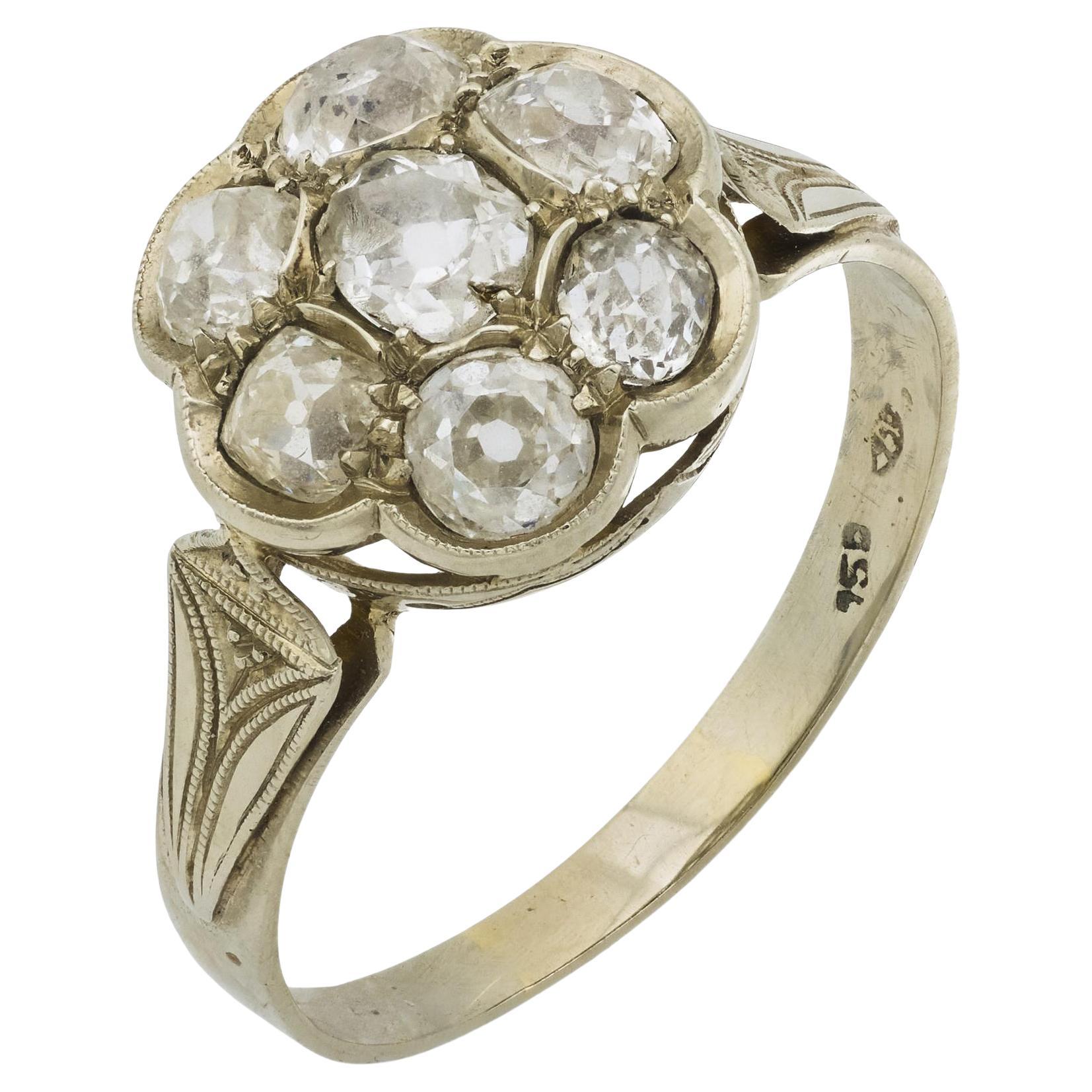 Edwardian 1,90 Karat Gesamtgewicht Diamant 18k Weißgold-Cluster-Ring