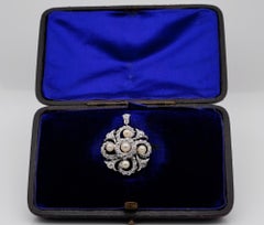 Edwardian 1.90 Carat Diamond Natural Pearl Pendant Brooch Aigrette Platinum Gold
