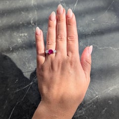 Edwardian 1.90 CTW No Heat Burma Ruby Diamond Platinum Antique Three Stone Ring