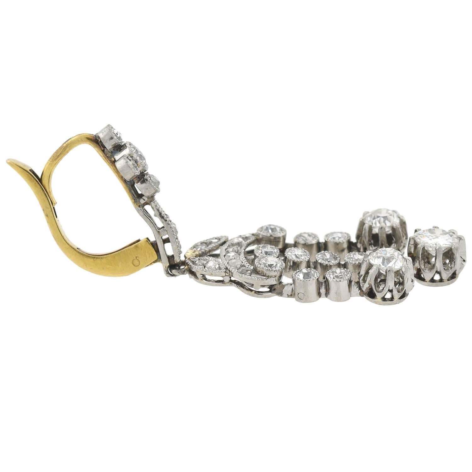 Women's Edwardian 1.90 Total Carat Diamond Drop Earrings