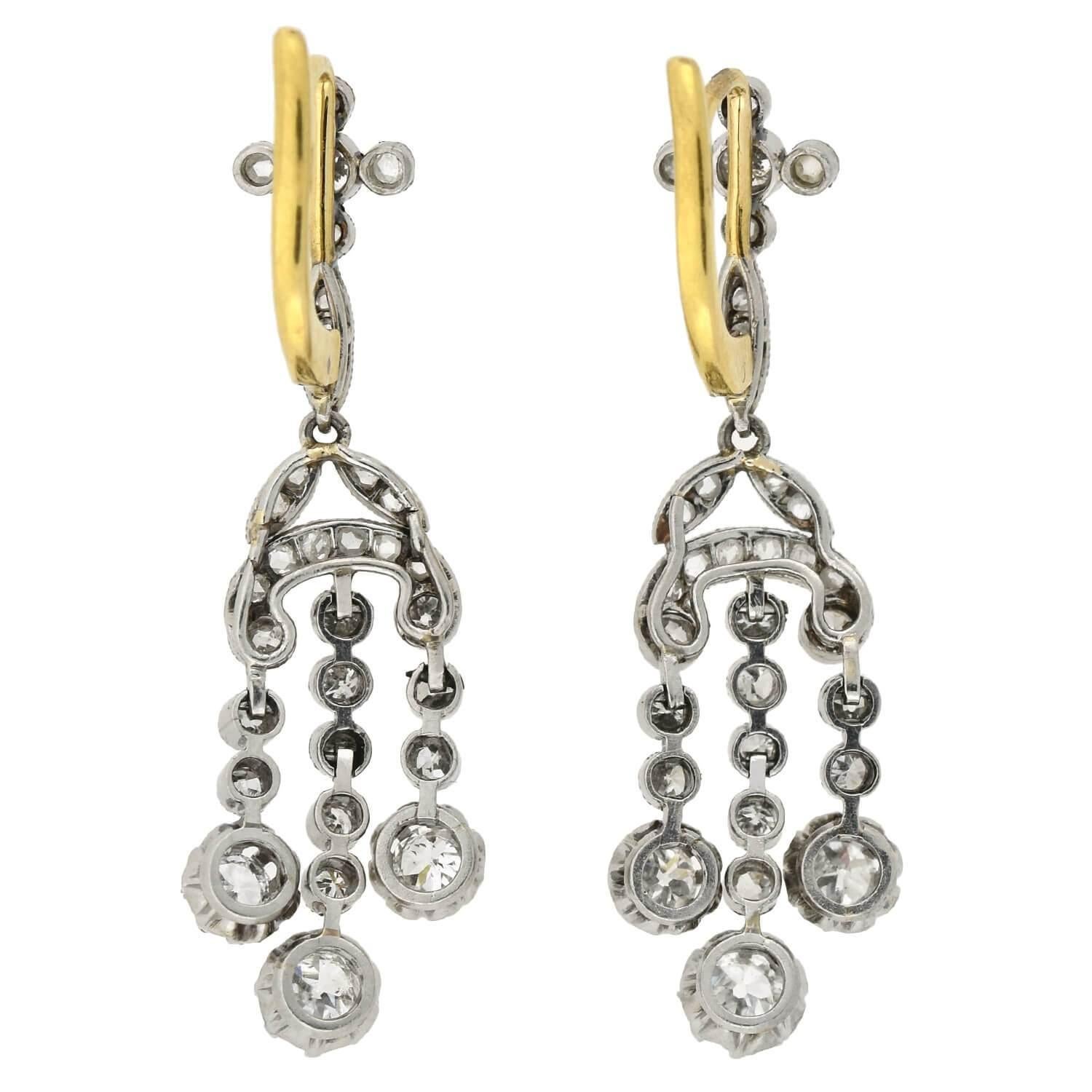 Edwardian 1.90 Total Carat Diamond Drop Earrings 2