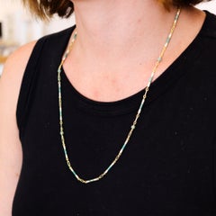 EDWARDIAN 1900-1905 Guilloche Green Enameled Chain In 14Kt Gold With Jade Beads