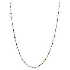 Antique EDWARDIAN 1900-1905 Guilloche Green Enameled Chain In 14Kt Gold With Jade Beads