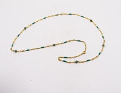Edwardian 1900-1905 Guilloche Green Enameled Chain In 14Kt Gold With Jade
