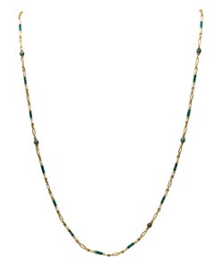Edwardian 1900-1905 Guilloche Green Enameled Chain In 14Kt Gold With Jade