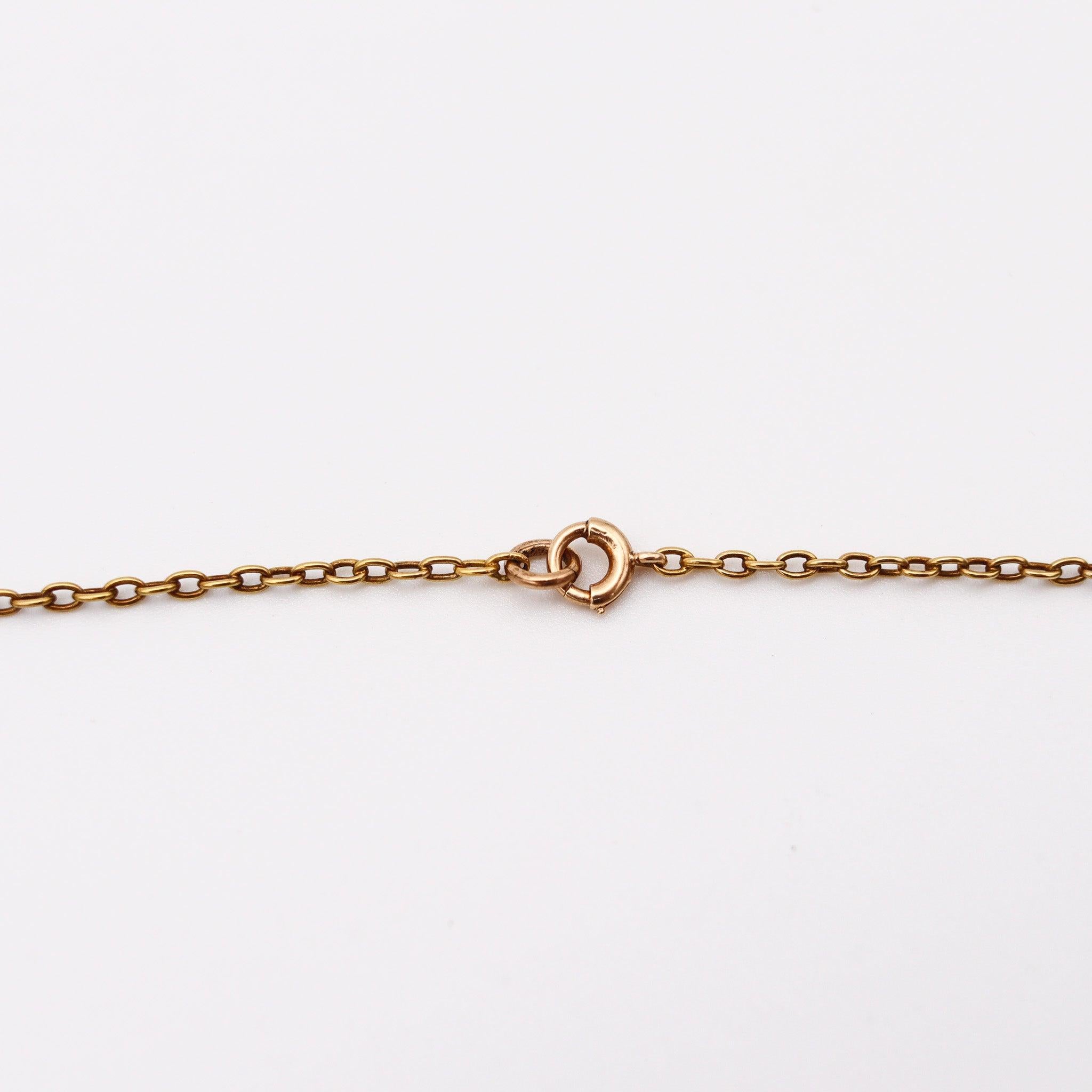 da uomo o donna Collana EDWARDIAN 1900 Art Nouveau smaltata in oro 14Kt con perle e peridoti in vendita