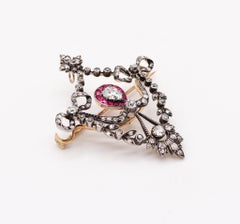 Edwardian 1900 Belle Epoque Convertible Pendant 18kt Gold 5.08ctw Diamonds Ruby