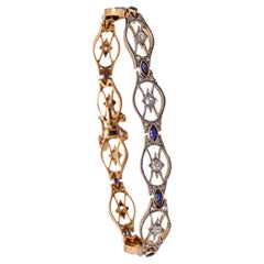 Edwardian 1900 Bracelet in Platinum 18Kt Gold with 3.67 Ctw Diamonds & Sapphires