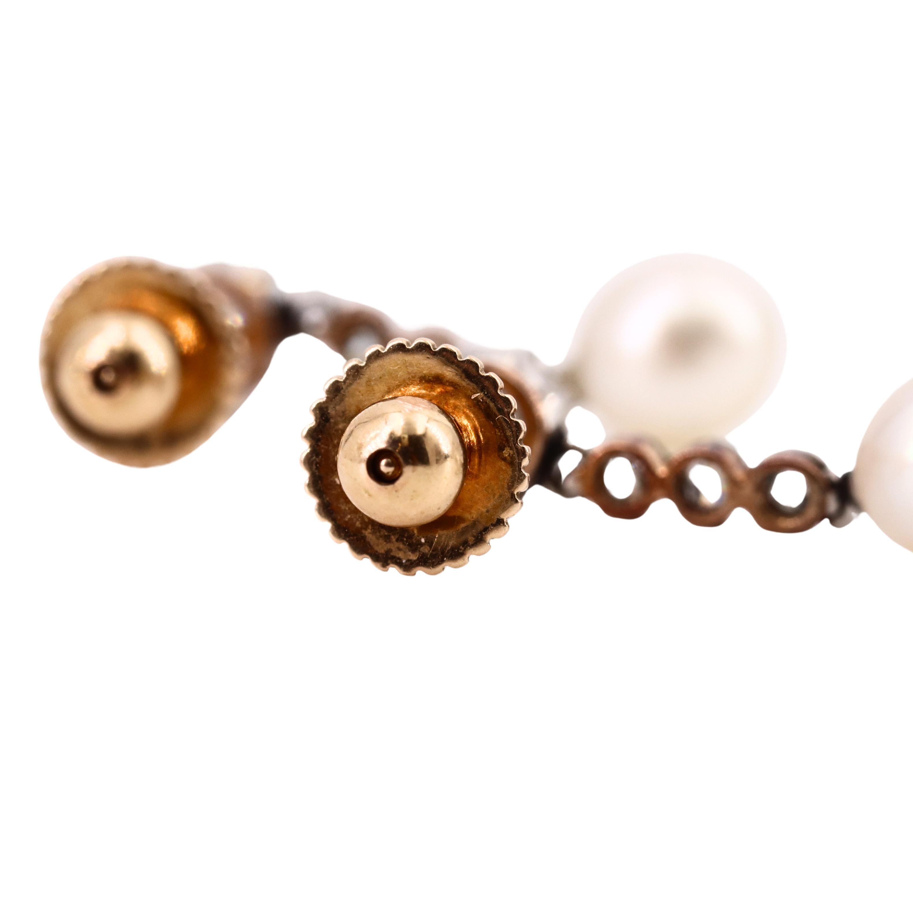 Edwardian 1900 Drop Earrings in 18k Yellow Gold with Natural Pearl & Diamond Unisexe en vente