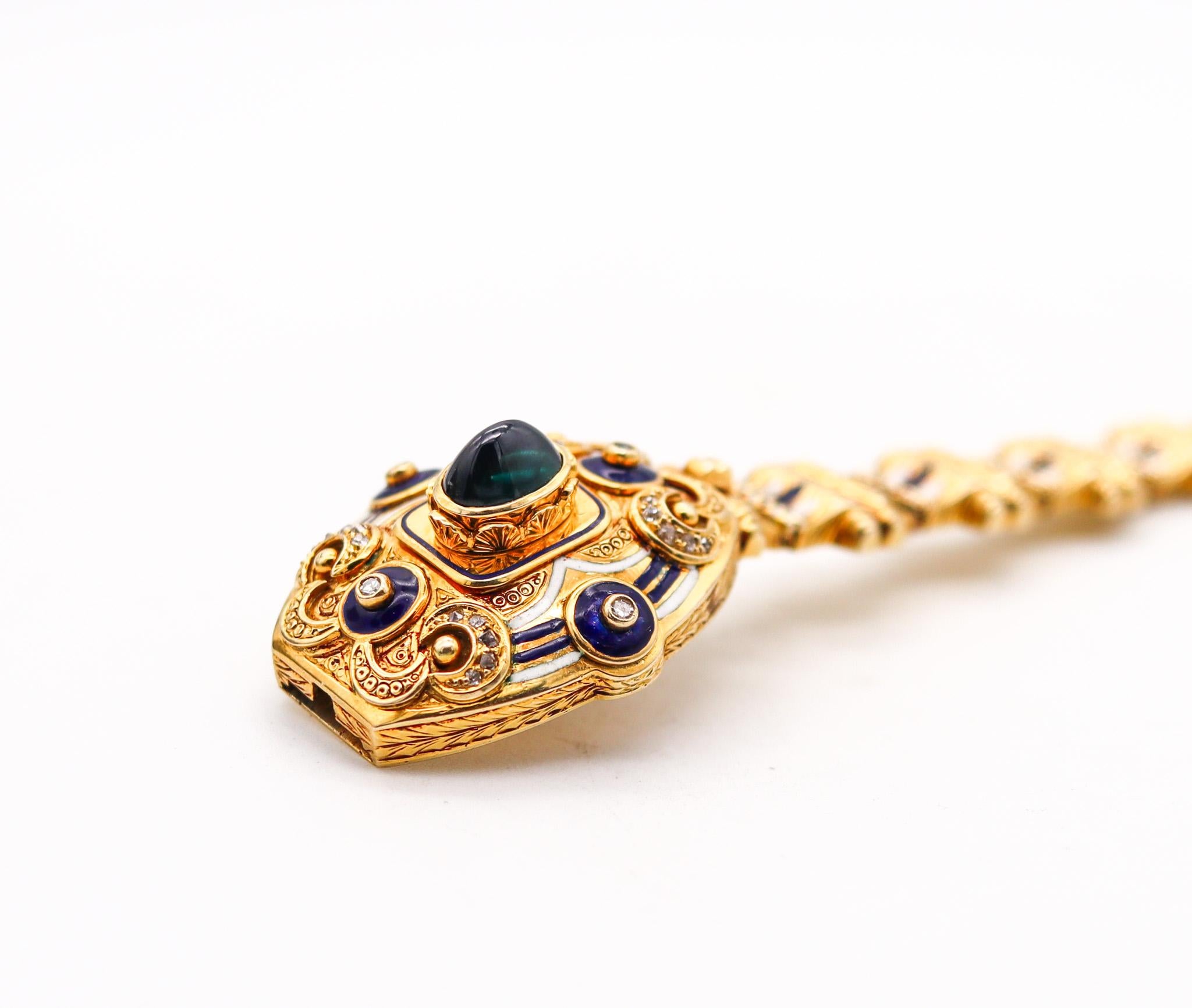 Edwardian 1900 Enameled Bracelet In 18Kt Yellow Gold With Sapphires And Diamonds For Sale 2