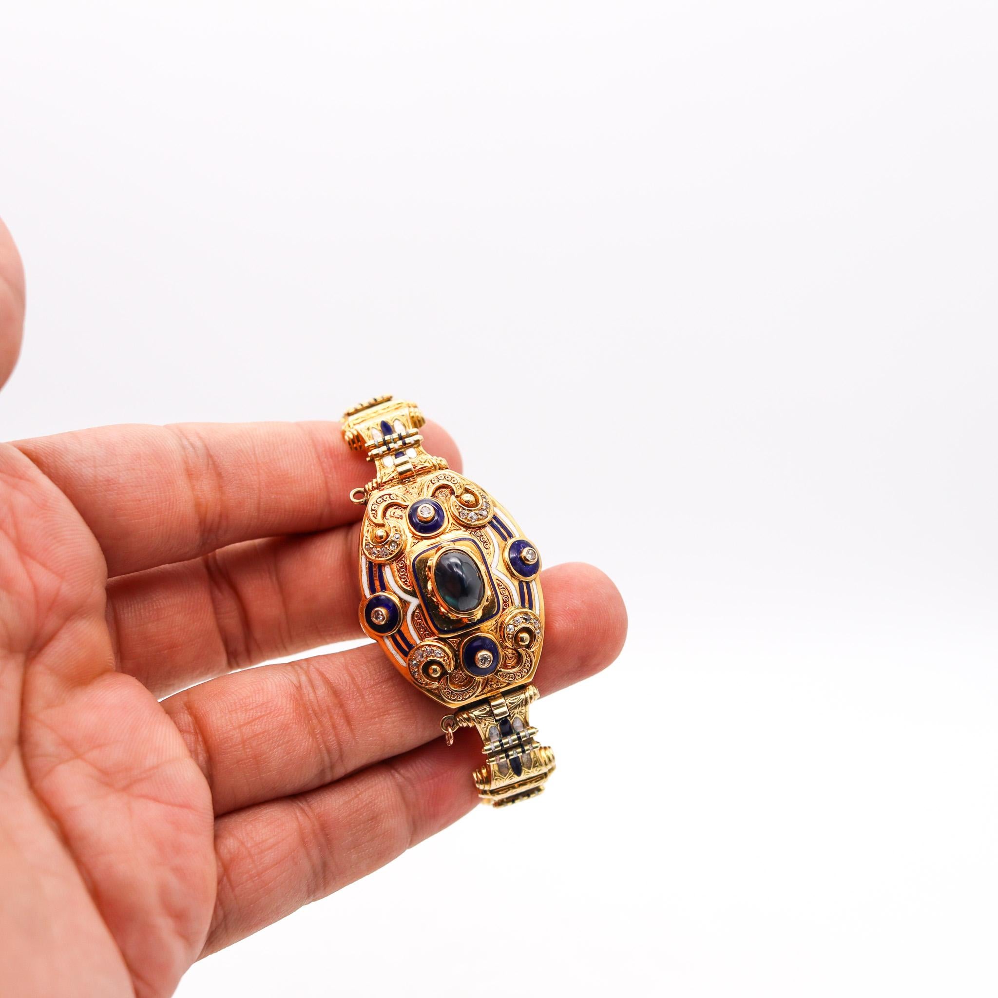 Bracelet édouardien 1900 en or jaune 18 carats avec saphirs et diamants en vente 2