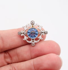 EDWARDIAN 1900 Enameled Pendant Brooch In 18Kt Platinum Diamonds & Aquamarine