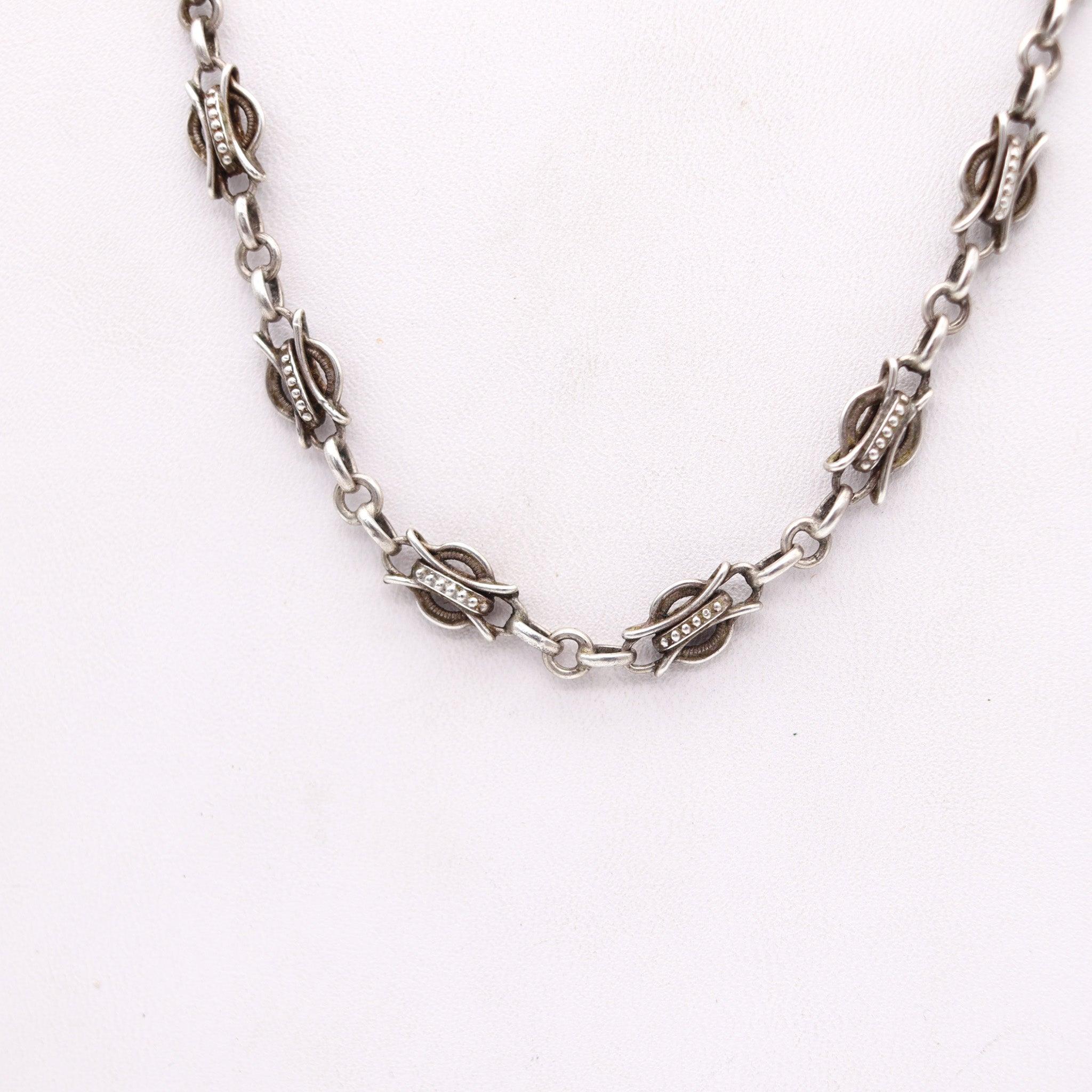 Edoardiano EDWARDIAN 1900 French Antique Catena Lunga in Argento Solido in vendita