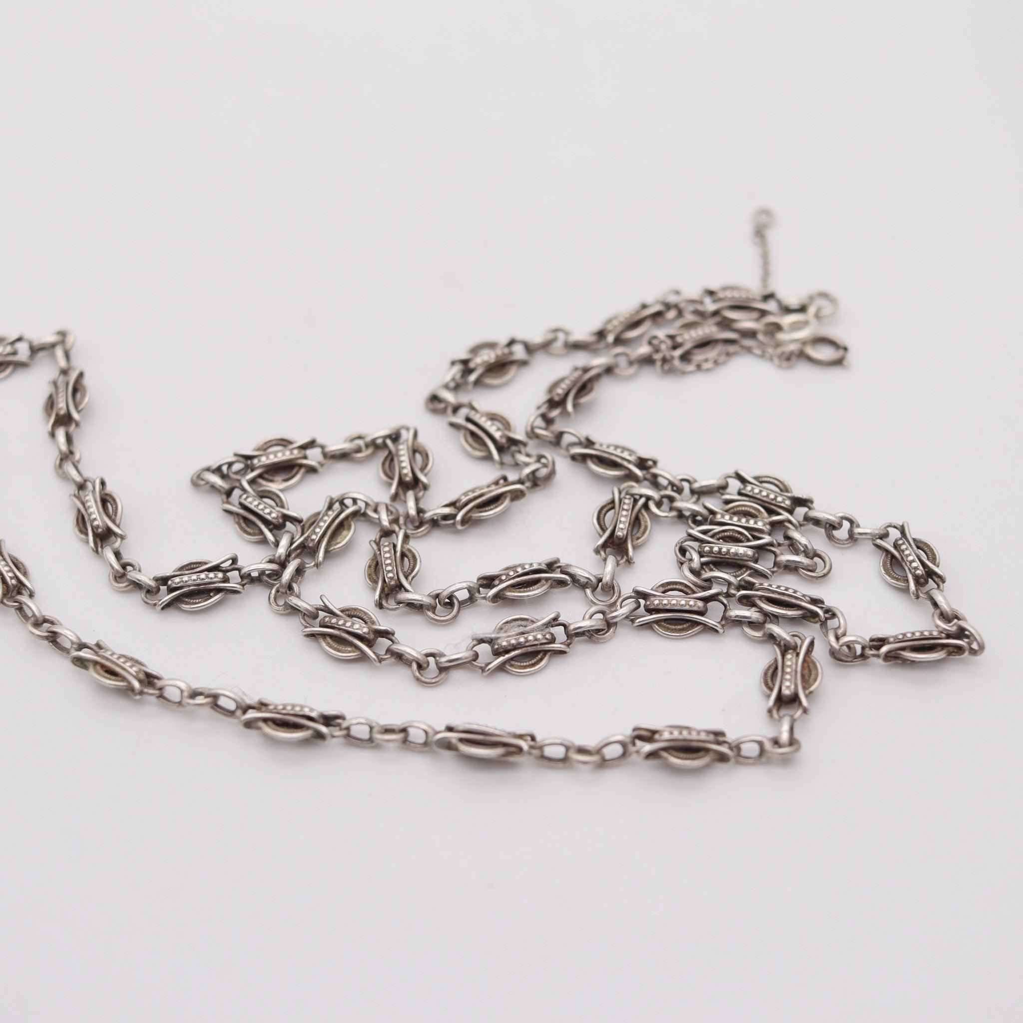 EDWARDIAN 1900 French Antique Catena Lunga in Argento Solido In condizioni ottime in vendita a Miami, FL