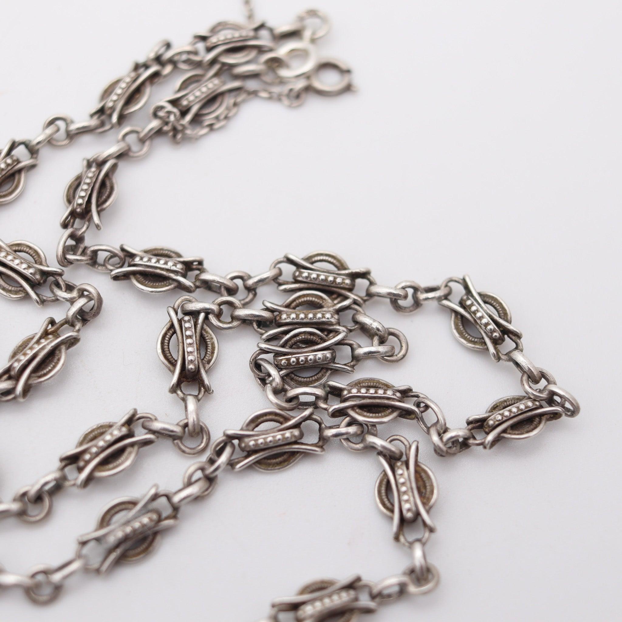 da uomo o donna EDWARDIAN 1900 French Antique Catena Lunga in Argento Solido in vendita
