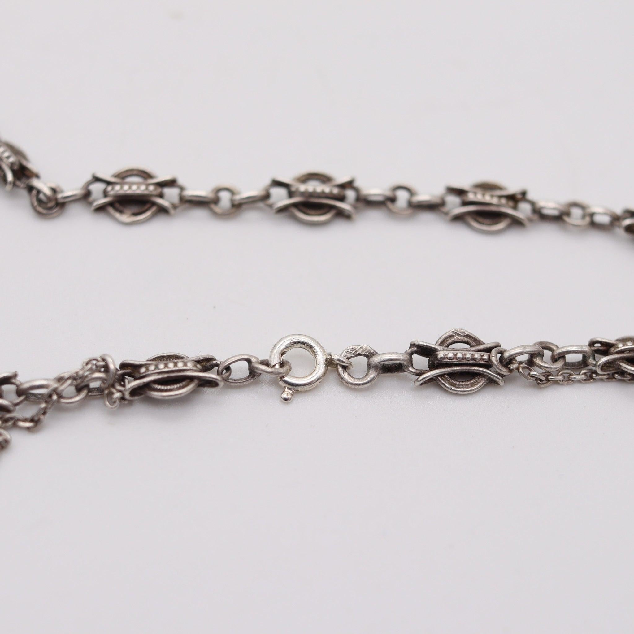 EDWARDIAN 1900 French Antique Catena Lunga in Argento Solido in vendita 1
