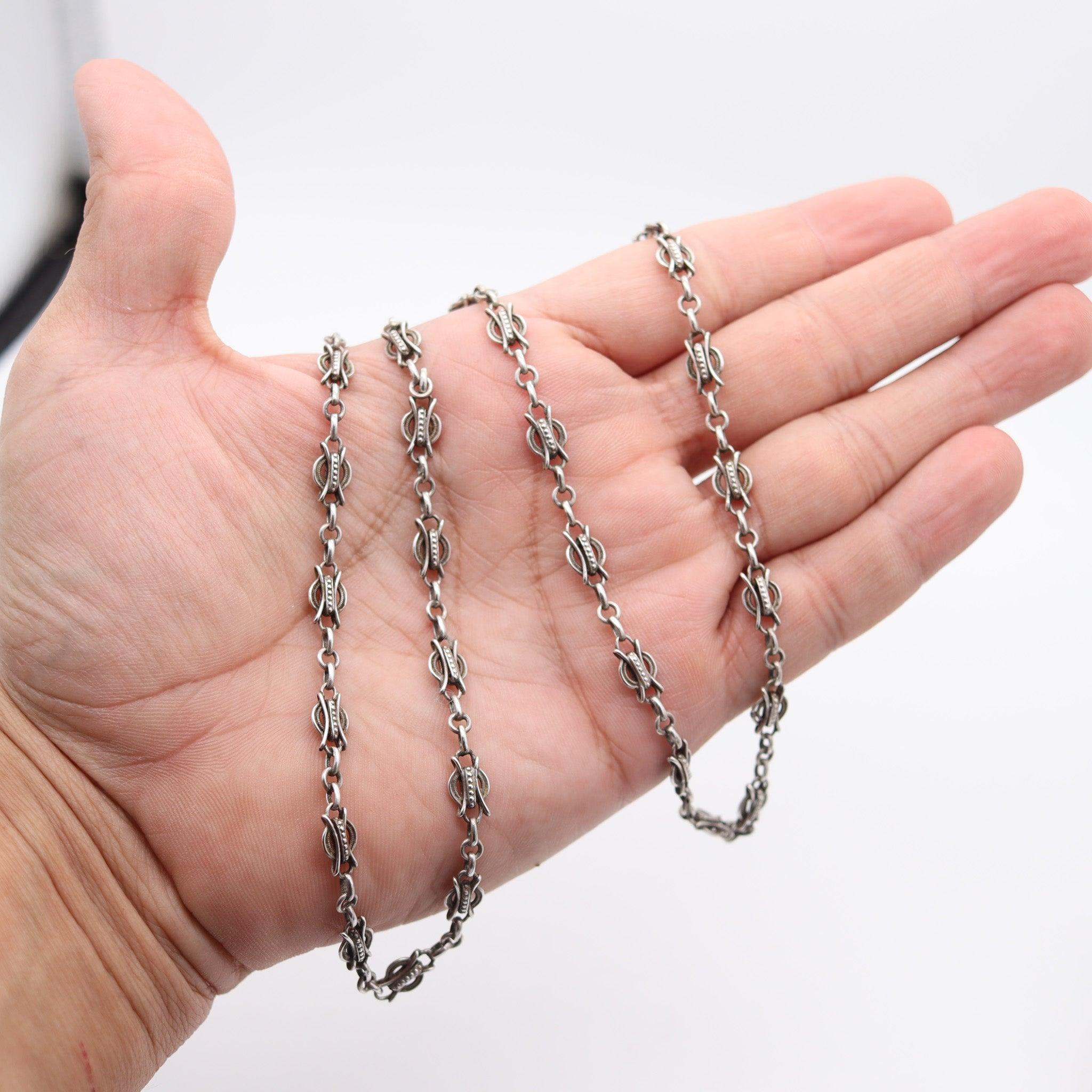 EDWARDIAN 1900 French Antique Catena Lunga in Argento Solido in vendita 2