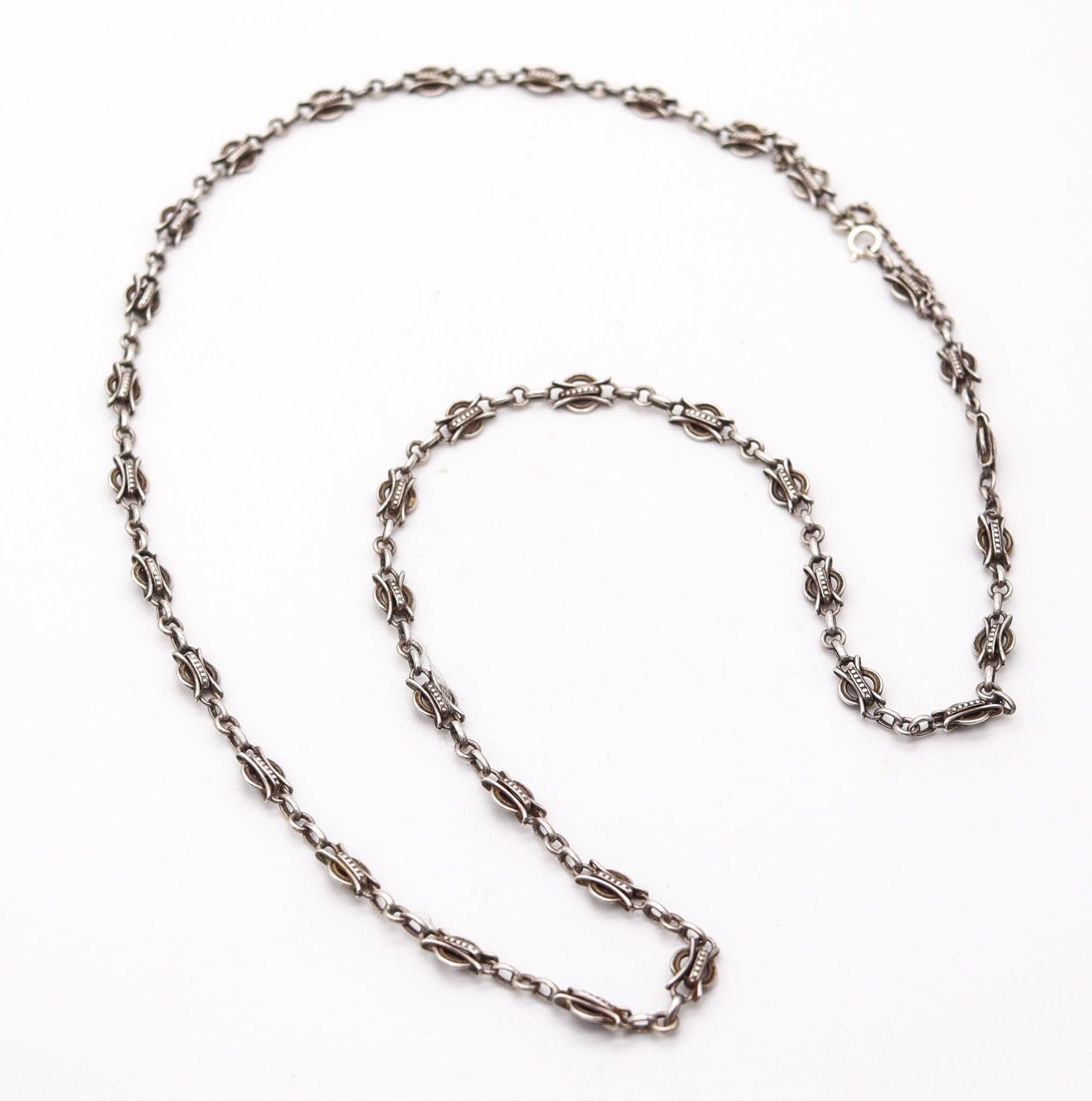 EDWARDIAN 1900 French Antique Catena Lunga in Argento Solido in vendita 3