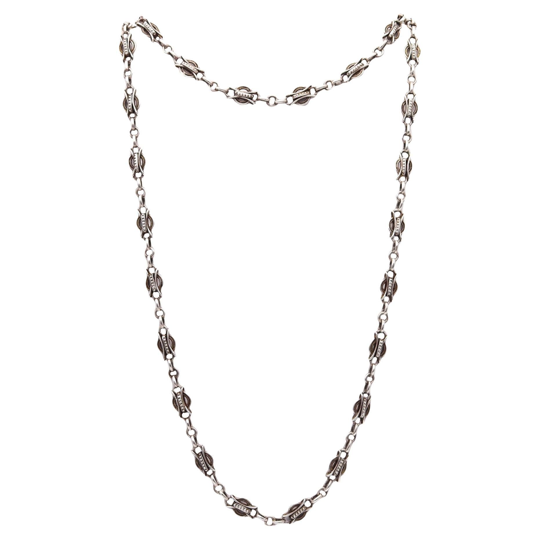 EDWARDIAN 1900 French Antique Catena Lunga in Argento Solido
