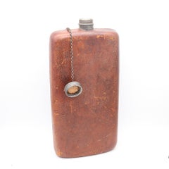 EDWARDIAN 1900 Große Schnapsflasche in Zinn und braunem Leder