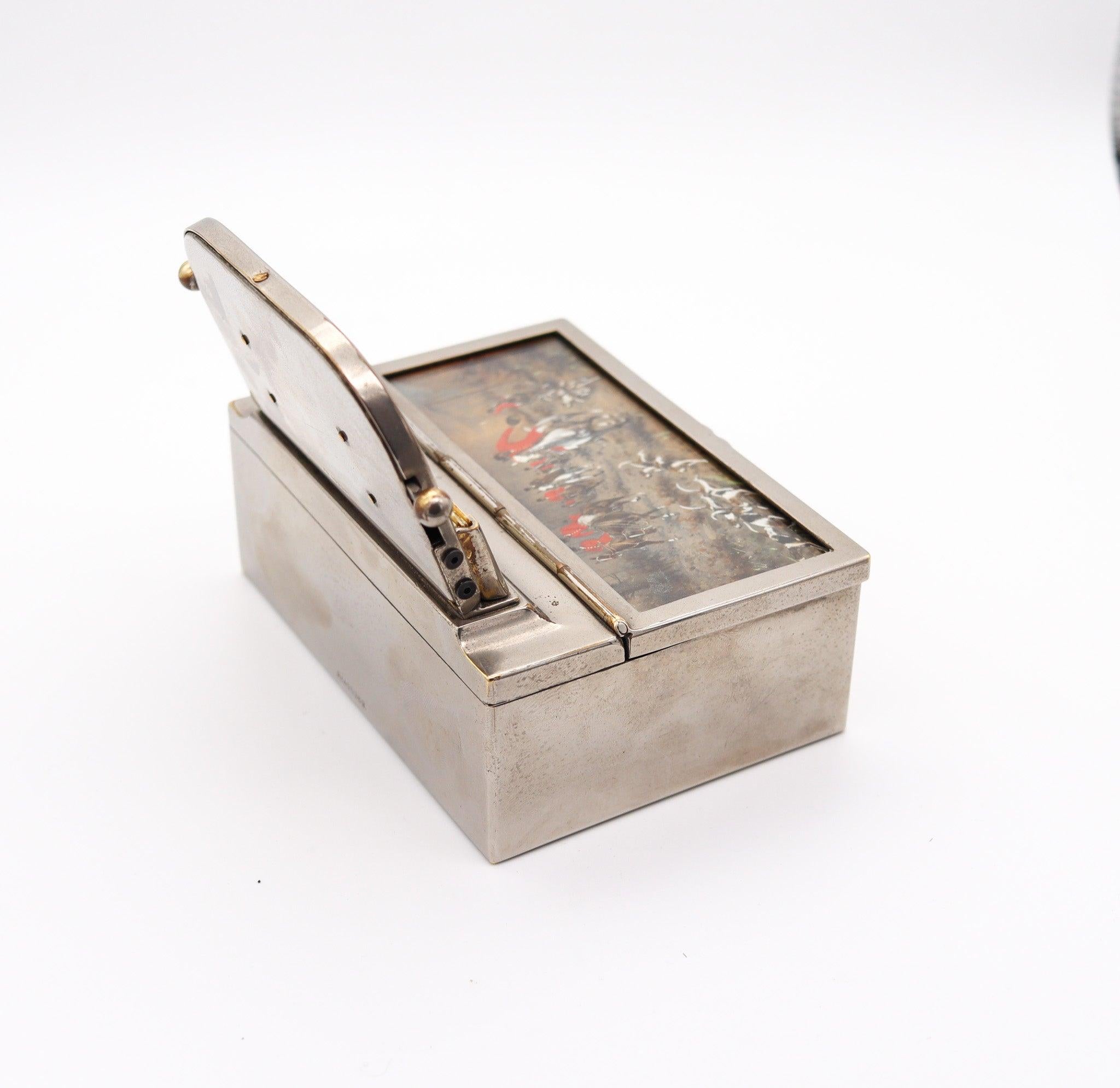 EDWARDIAN 1900 Mechanischer Ewiger Tischkalender mit gemalter Jagdszene im Zustand „Gut“ im Angebot in Miami, FL