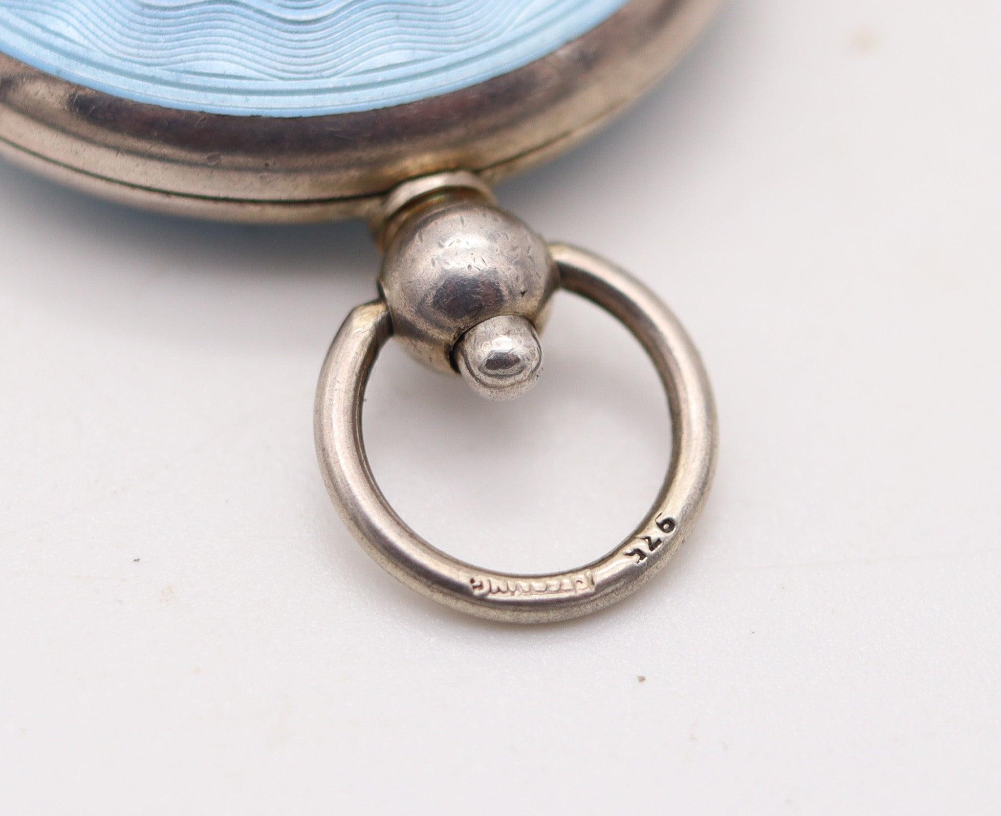 Edoardiano EDWARDIAN 1900 Pforzheim Smalto Guilloché Ciondolo a specchio in argento 925 in vendita