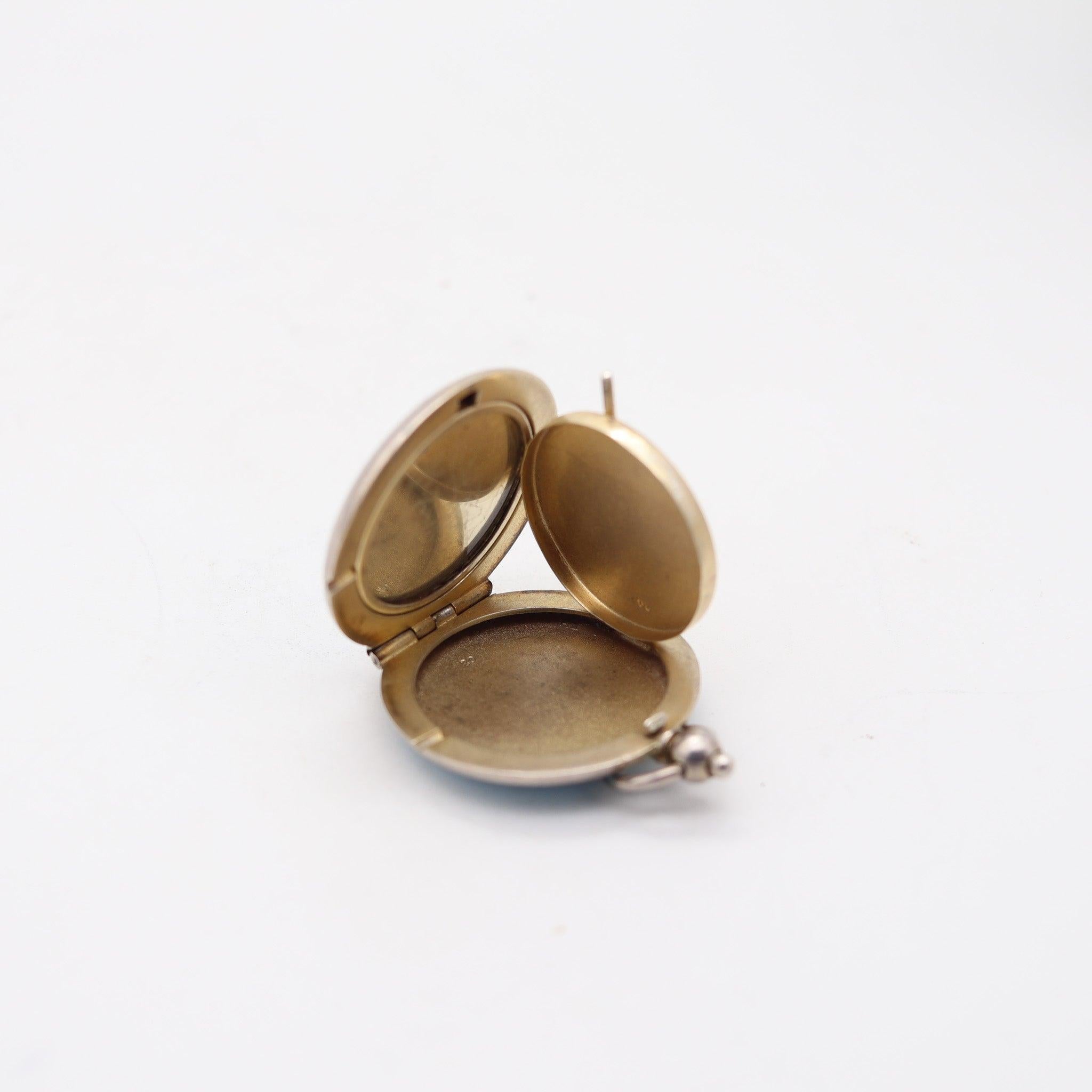 Tedesco EDWARDIAN 1900 Pforzheim Smalto Guilloché Ciondolo a specchio in argento 925 in vendita