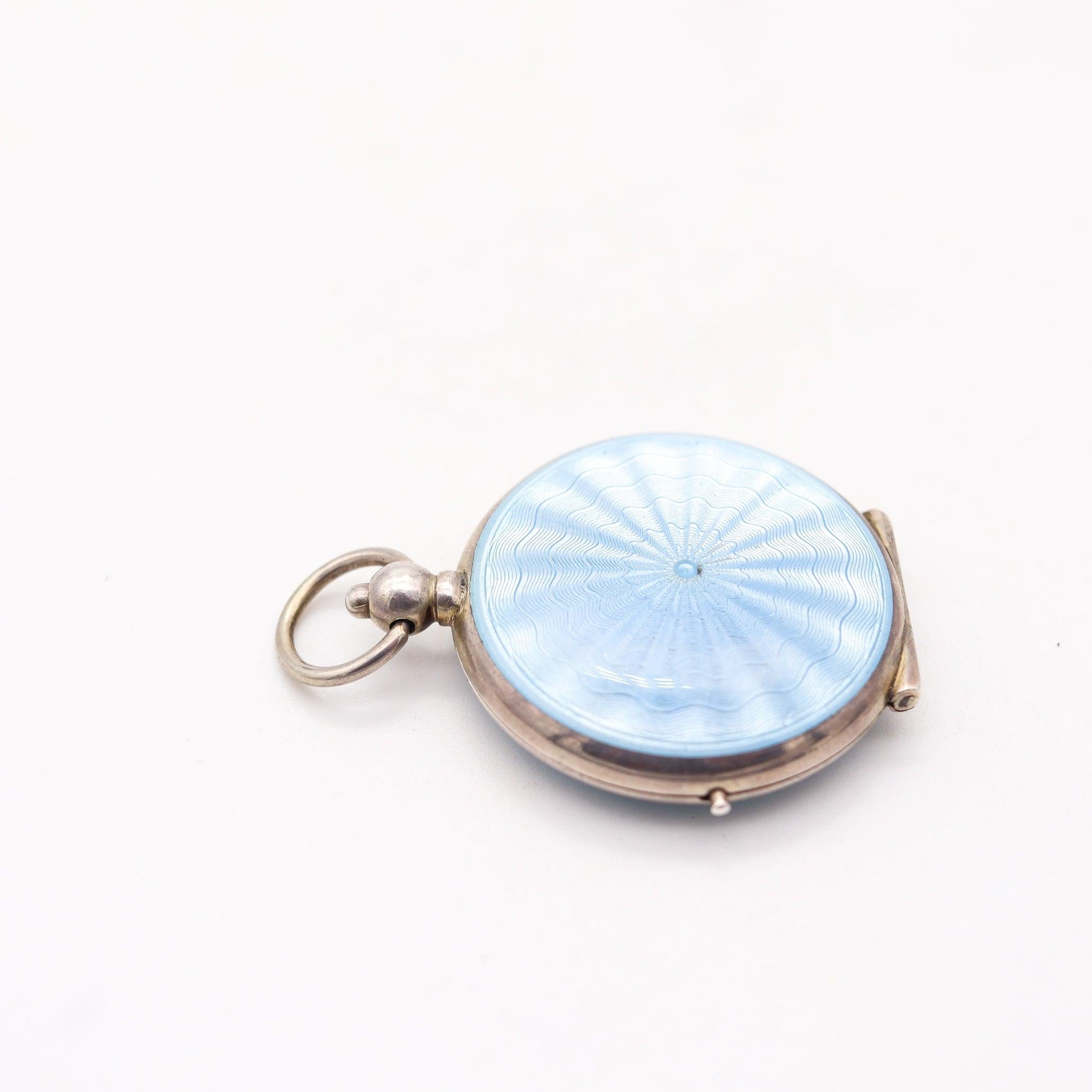 Inizio XX secolo EDWARDIAN 1900 Pforzheim Smalto Guilloché Ciondolo a specchio in argento 925 in vendita