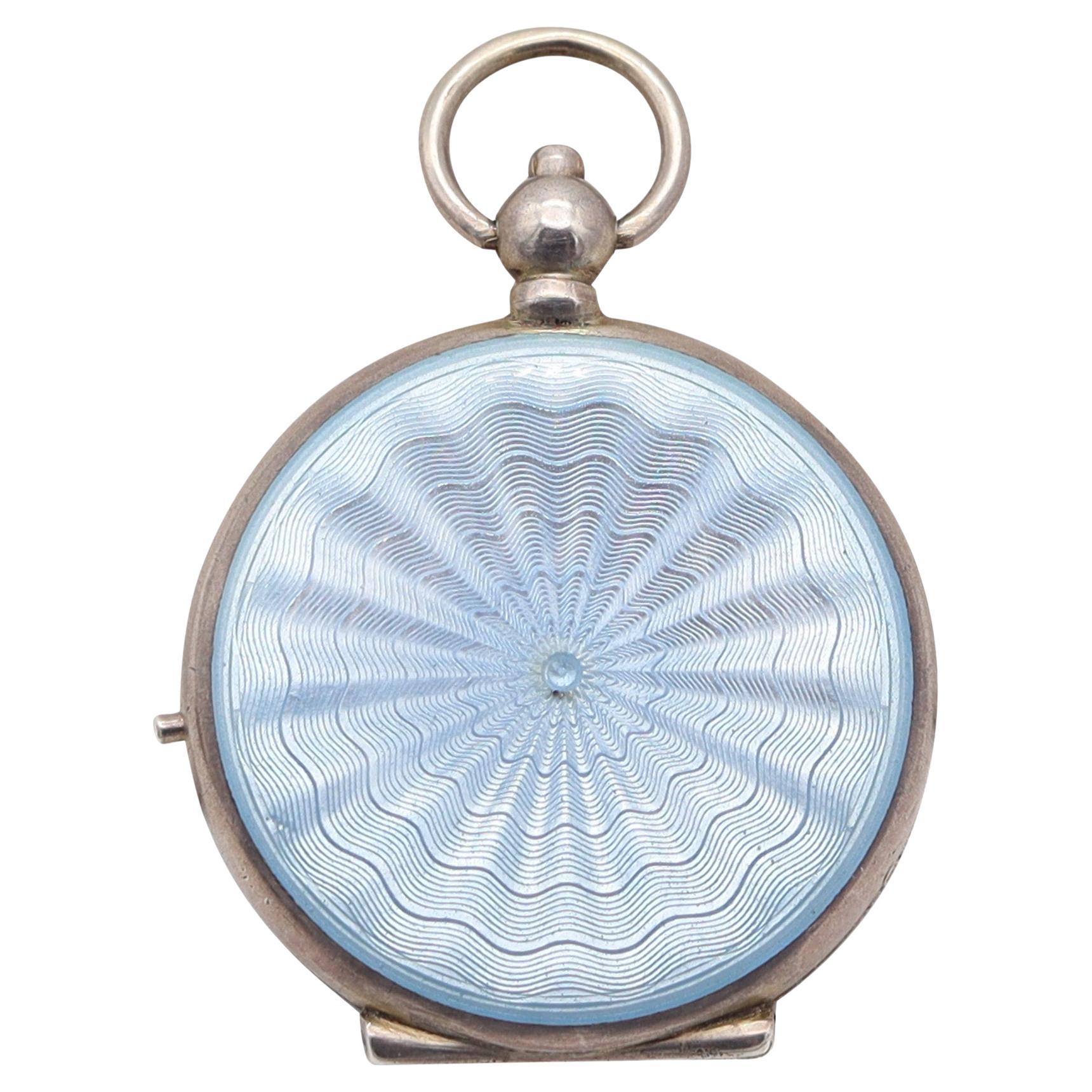 EDWARDIAN 1900 Pforzheim Smalto Guilloché Ciondolo a specchio in argento 925 in vendita