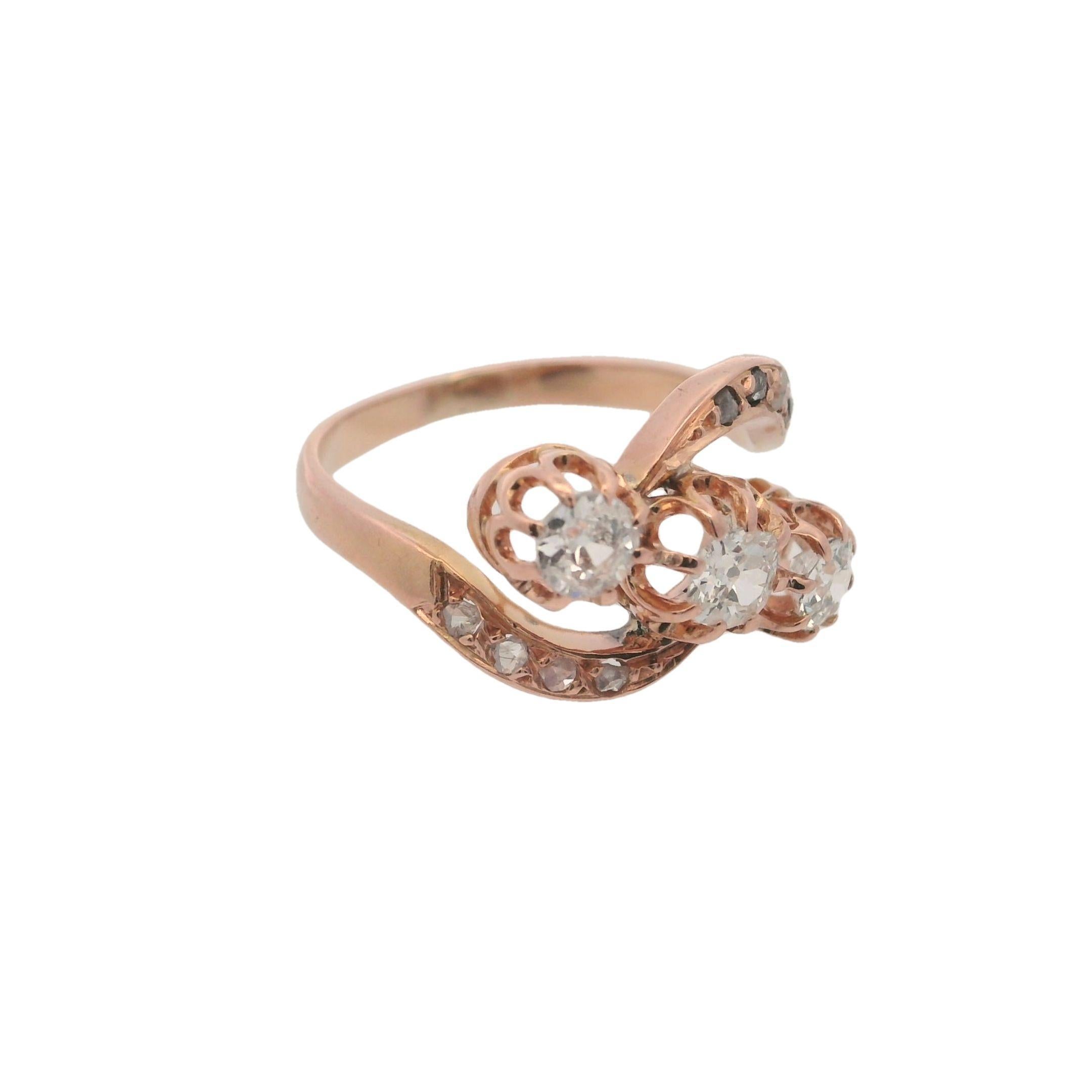 Anello edoardiano del 1900 in oro rosa 18kt con diamanti In condizioni buone in vendita a Aventura, FL