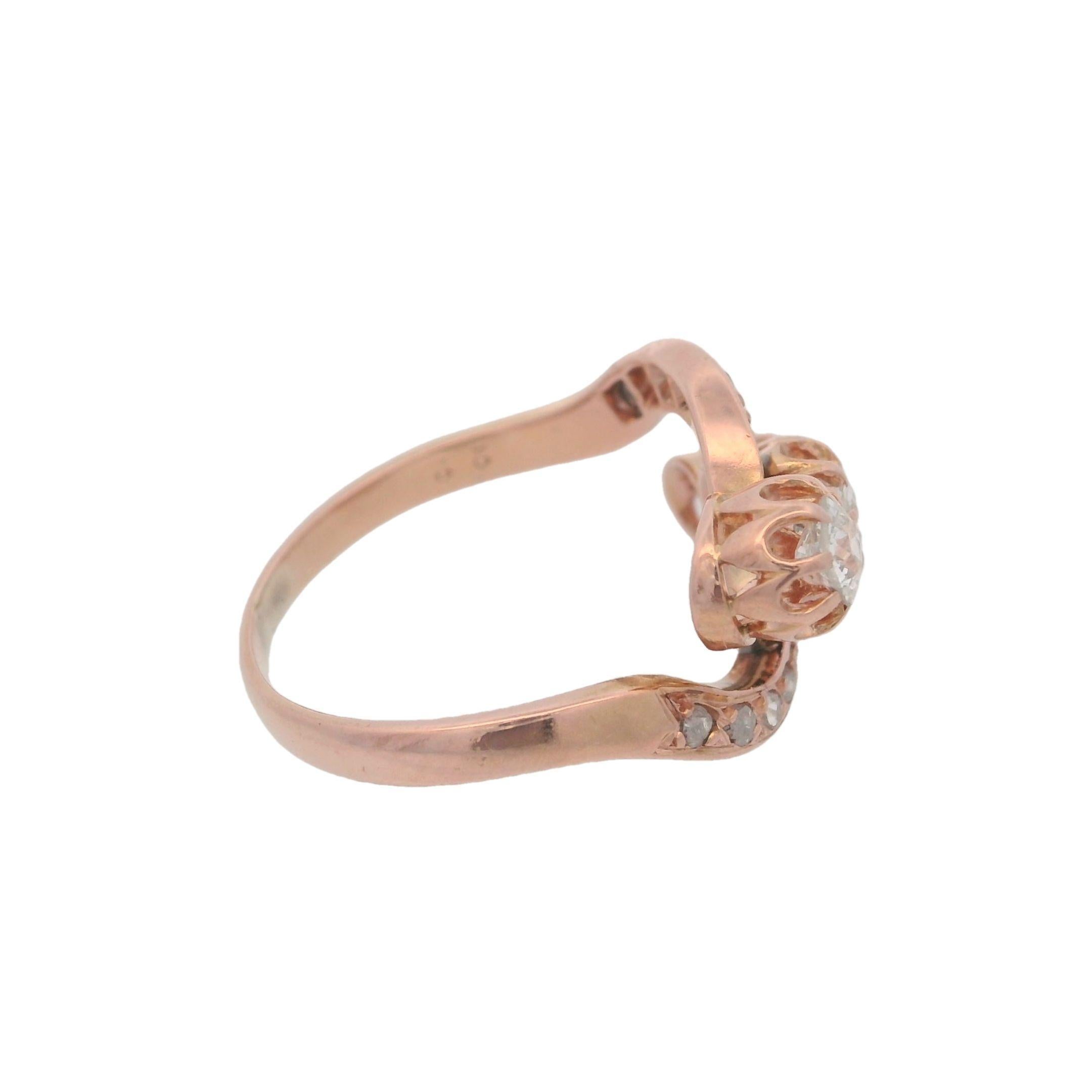 da uomo o donna Anello edoardiano del 1900 in oro rosa 18kt con diamanti in vendita