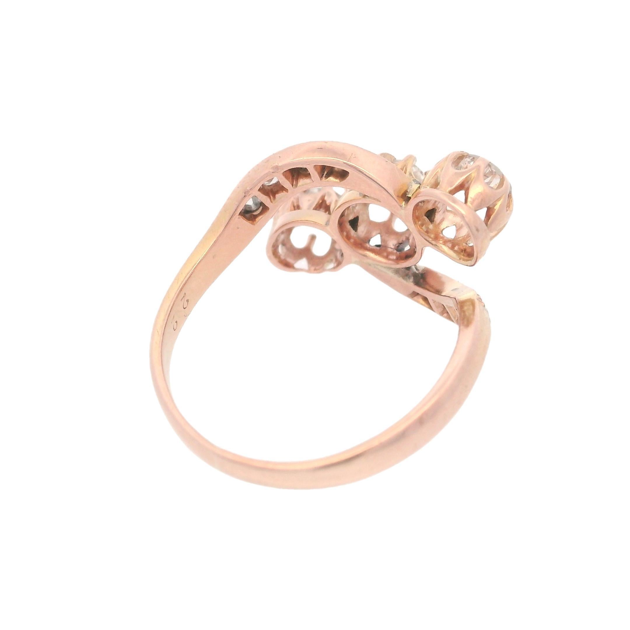 Anello edoardiano del 1900 in oro rosa 18kt con diamanti in vendita 2