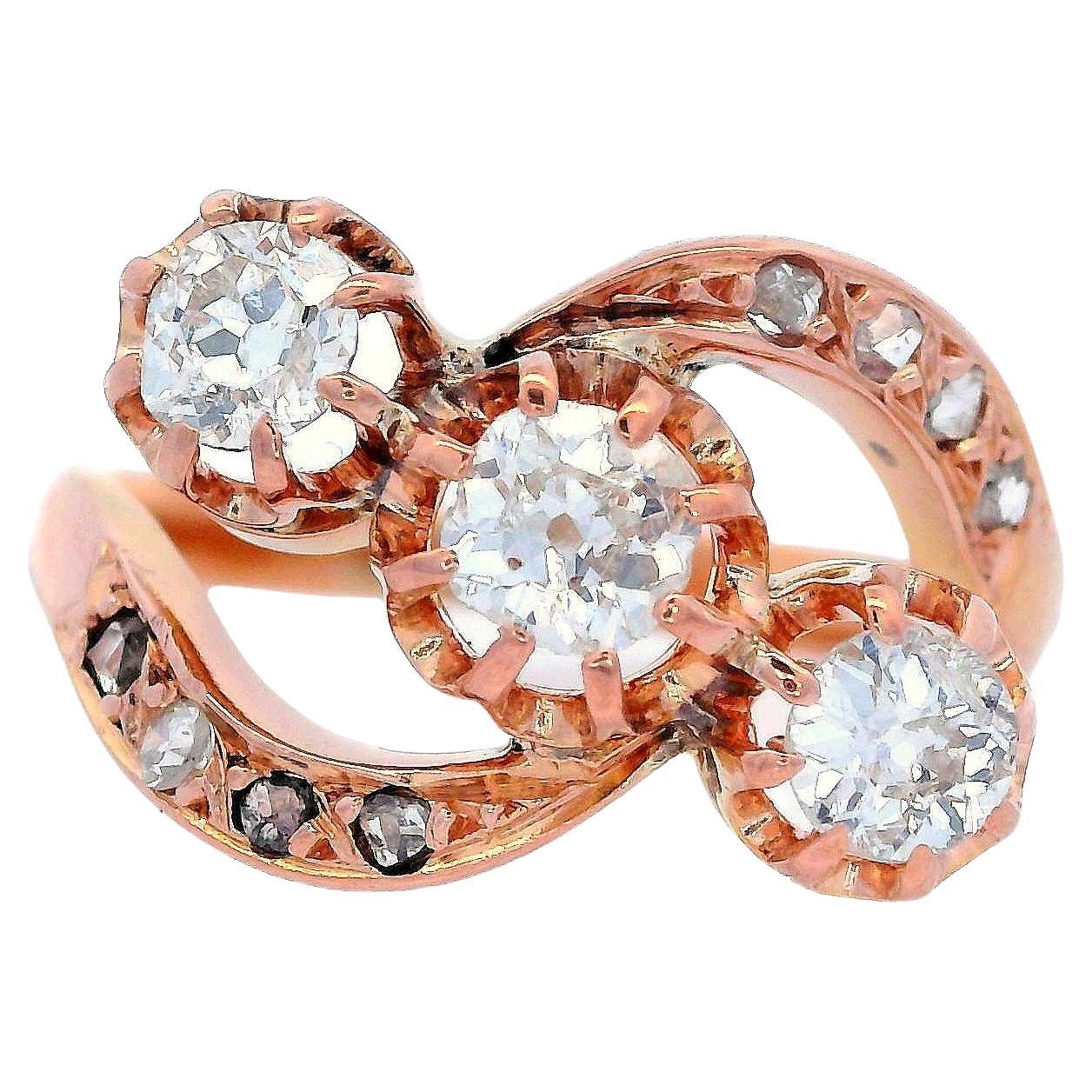 Anello edoardiano del 1900 in oro rosa 18kt con diamanti