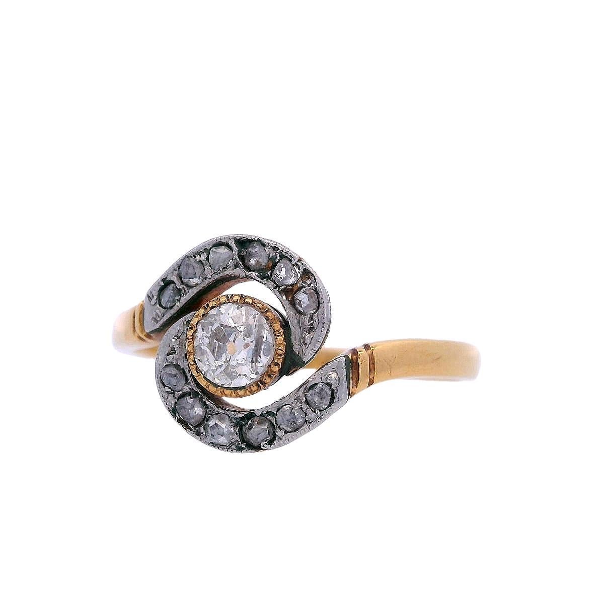 Edwardian 1900 Ring in 18kt yellow Gold and Platinum with Diamonds For Sale 1