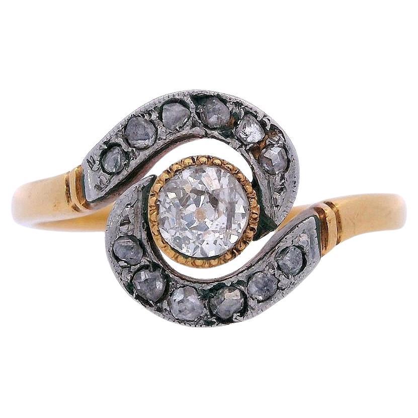 Edwardian 1900 Ring in 18kt yellow Gold and Platinum with Diamonds For Sale