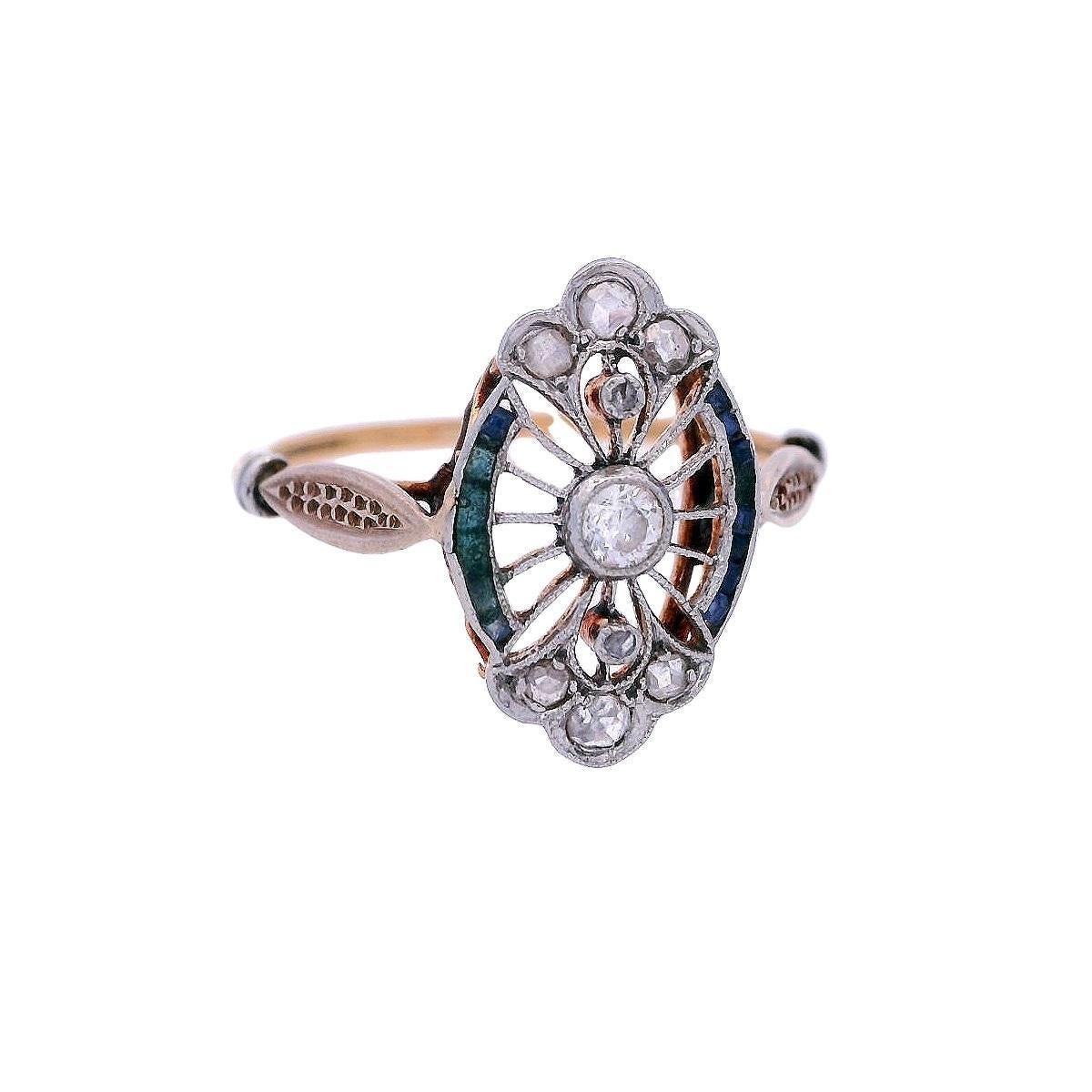 Édouardien Bague édouardienne 1900 en or jaune 18 carats et platine avec émail et diamants en vente