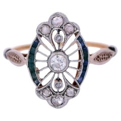 Edwardian 1900 Ring in 18kt yellow Gold and Platinum with Enamel and Diamonds