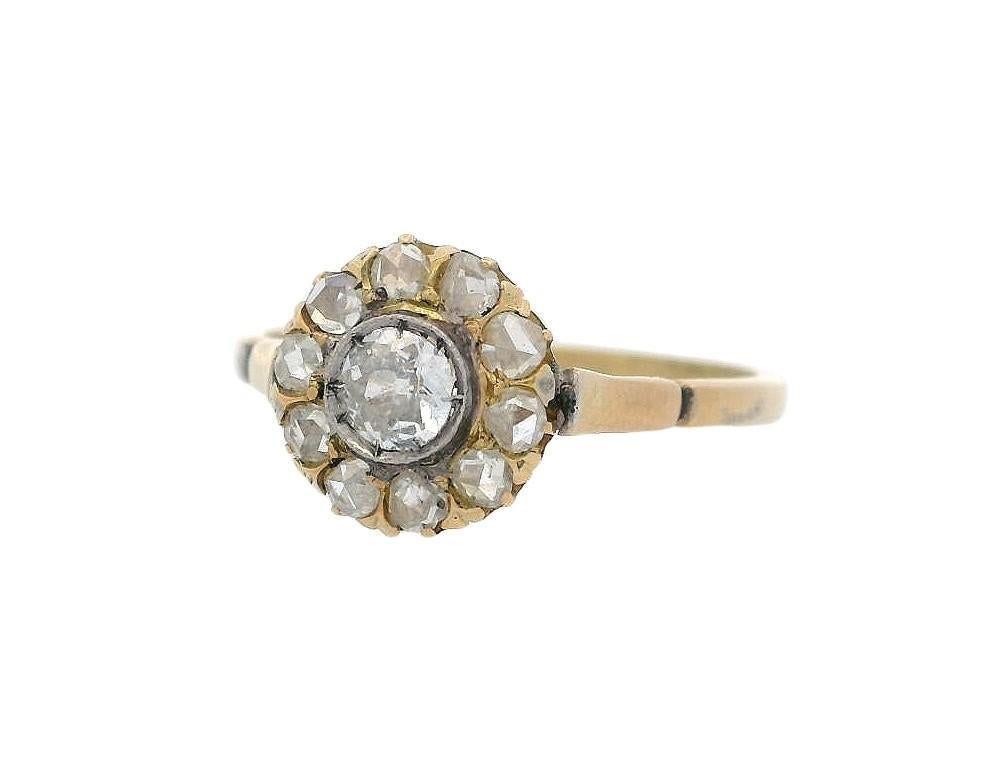 Édouardien Bague édouardienne 1900 en or jaune 18 carats avec diamants taille vieille mine en vente