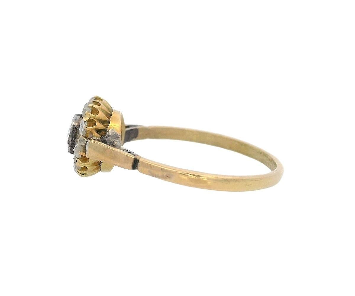 Taille vieille mine Bague édouardienne 1900 en or jaune 18 carats avec diamants taille vieille mine en vente