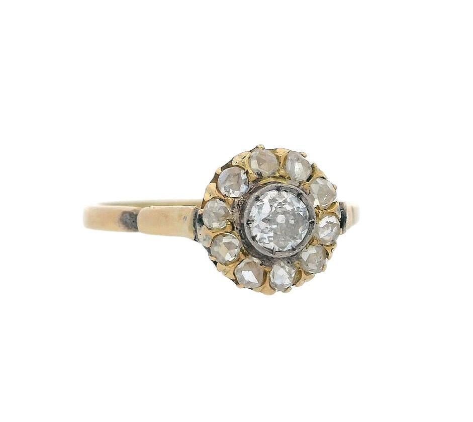 Bague édouardienne 1900 en or jaune 18 carats avec diamants taille vieille mine Unisexe en vente