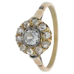 Anello Rosetta Edwardiano del 1900 in oro giallo 18 carati con diamanti Old mine