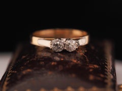 Edwardian 1900s 14K Yellow Gold Two Stone Old Mine Diamond Ring