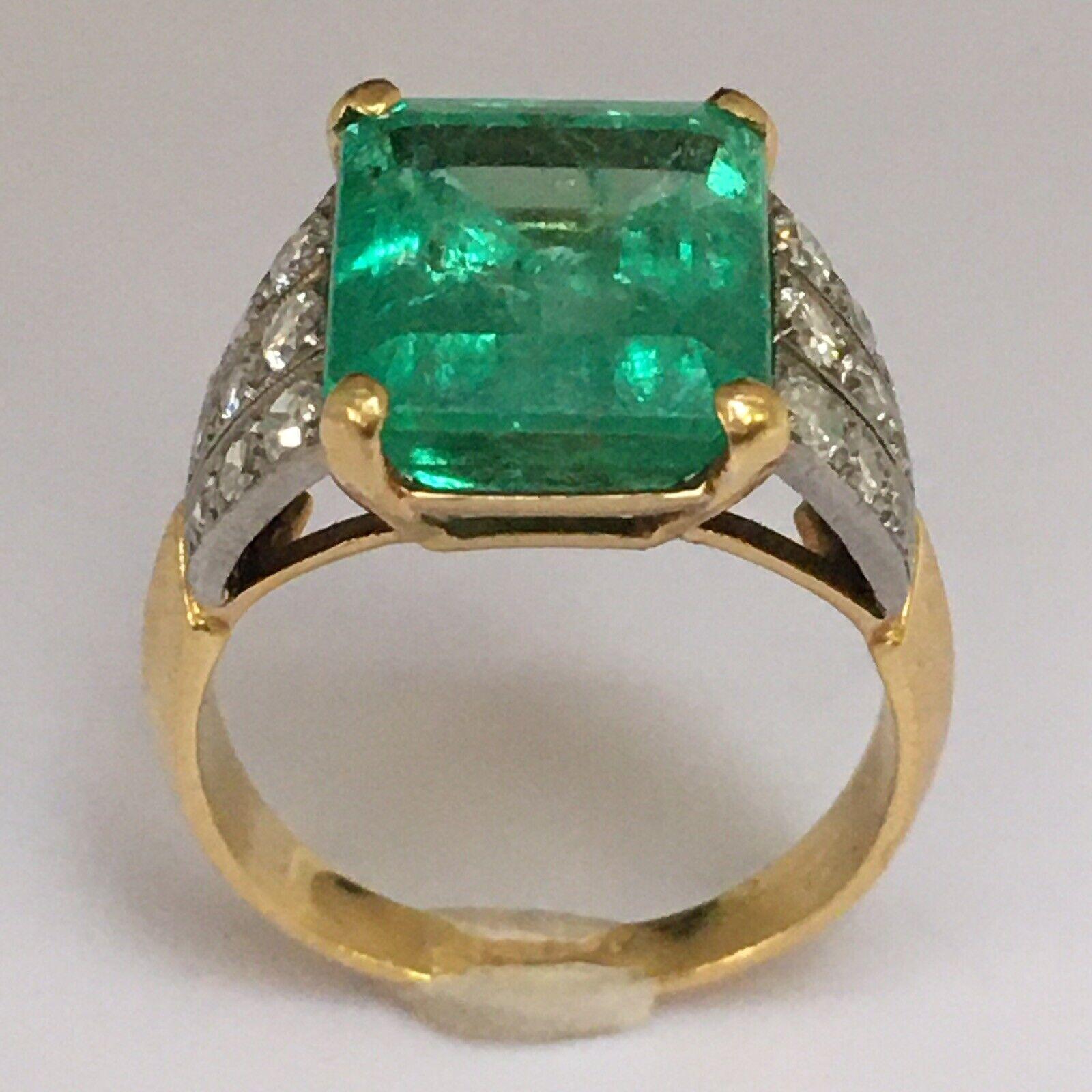 For Sale:  Edwardian 1900s Antique 6 Carat Colombian Emerald Diamond 18K Ring Size 7.5 2