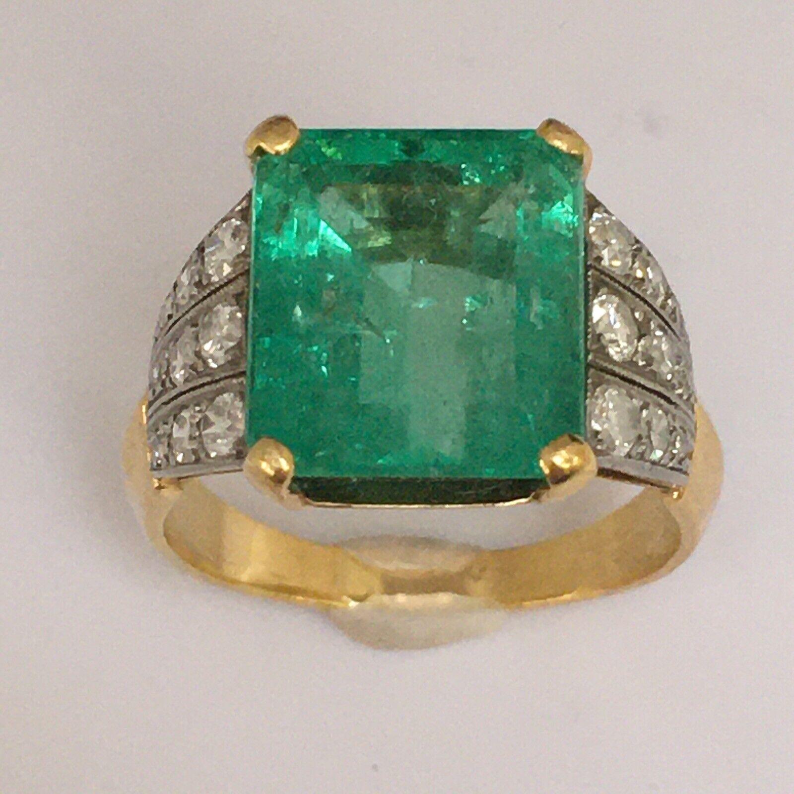 For Sale:  Edwardian 1900s Antique 6 Carat Colombian Emerald Diamond 18K Ring Size 7.5 3